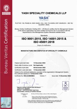 YASH ISO 9001-2015, ISO 14001-2015, ISO 45001-2018 Certificate